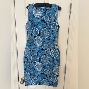 Tommy Hilfiger Blue and White Floral Midi Dress Size 6